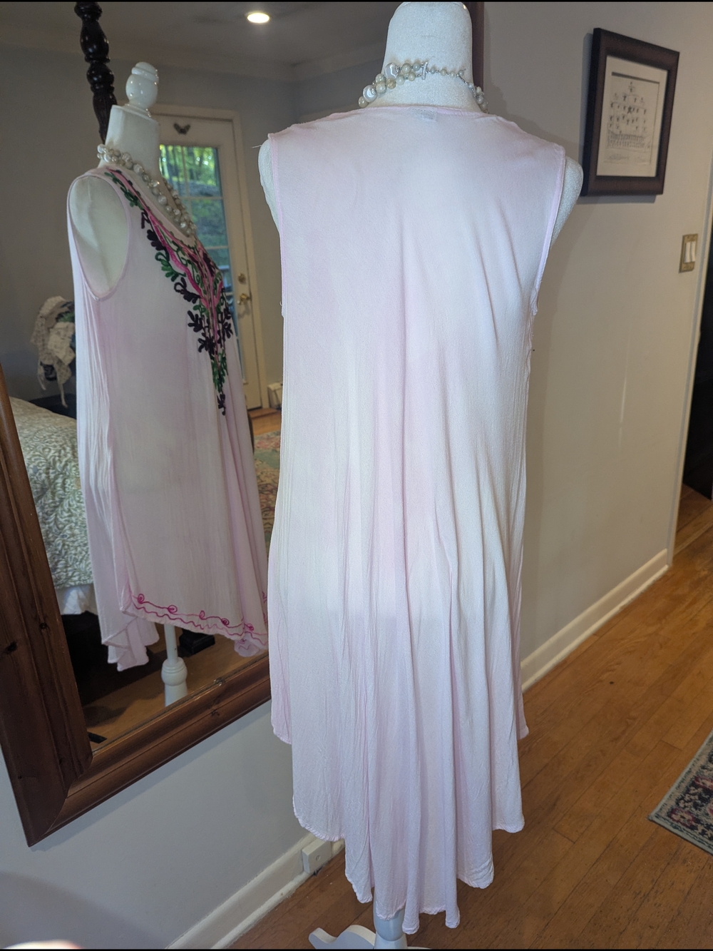 Embroidered Sleeveless Pink Tunic Coverup Spring Summer Dress - Picture 4 of 8
